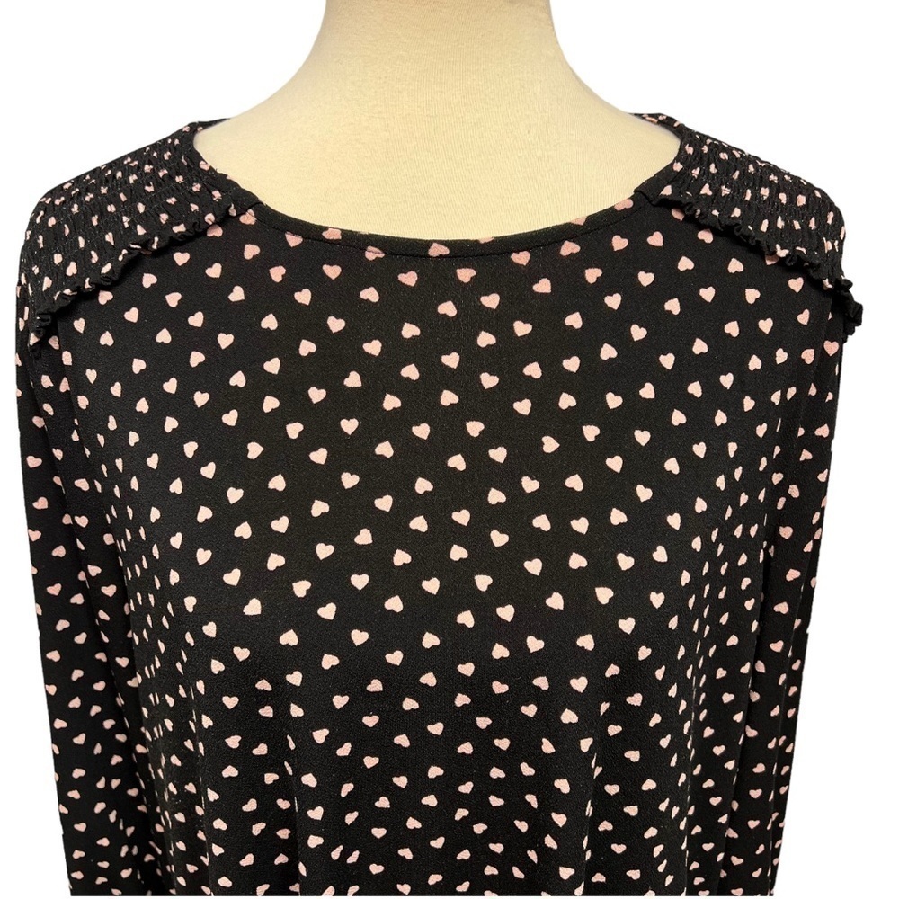 Adrianna Papell Black Heart Print Long Sleeve Top Women’s XL - Picture 5 of 13